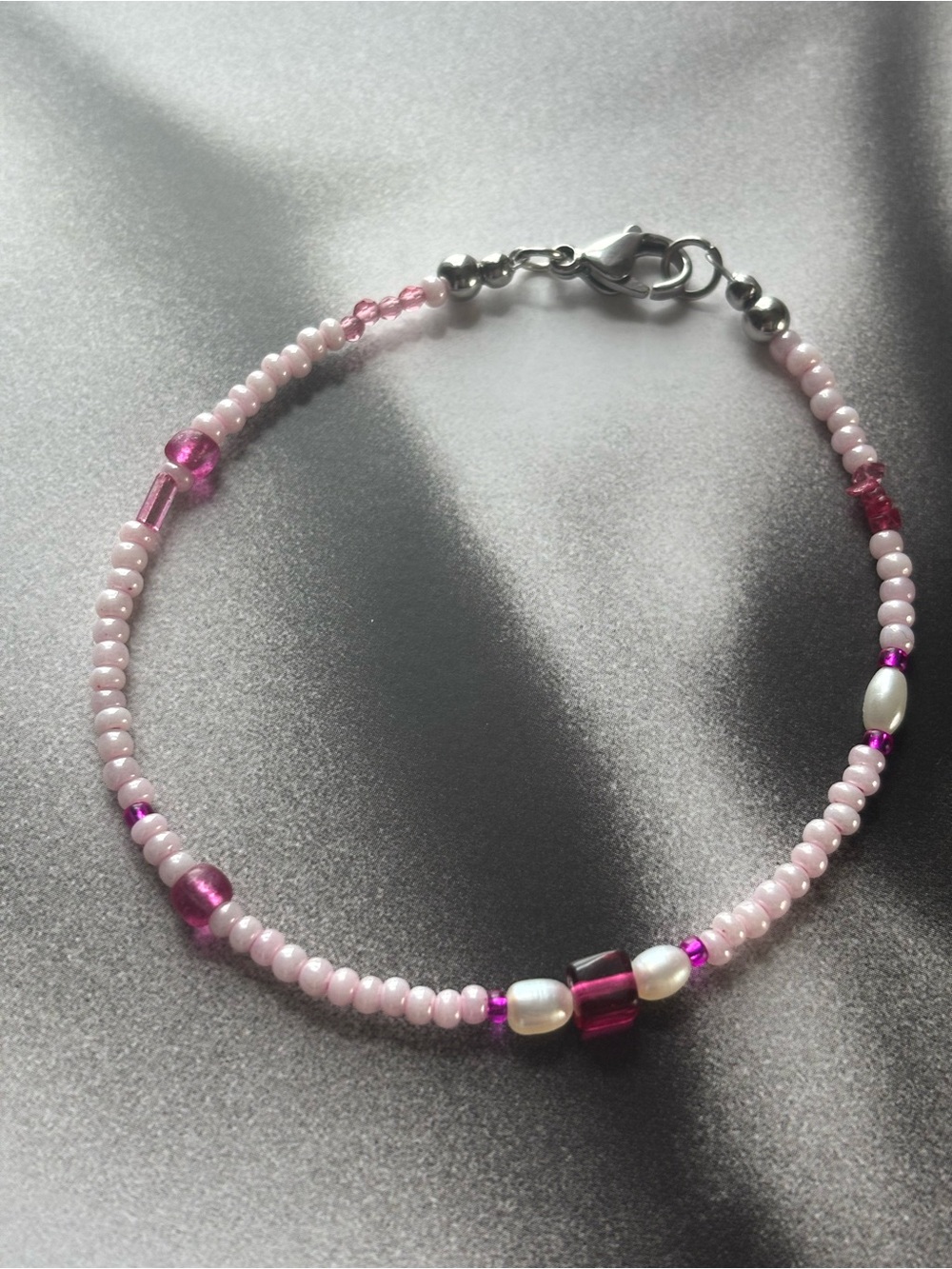 Delicate Pink Beaded Bracelet - Elegant Women's Jewelry